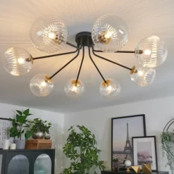 Lampes Dorées-hofstein Plafonnier - Verre 15 cm Chehalis Or, Noir, 8 lumières