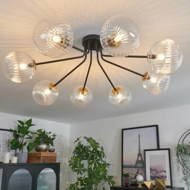 Lampes Dorées-hofstein Plafonnier - Verre 15 cm Chehalis Or, Noir, 8 lumières