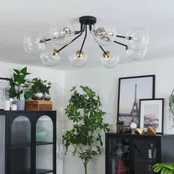 Lampes Dorées-hofstein Plafonnier - Verre 15 cm Chehalis Or, Noir, 8 lumières