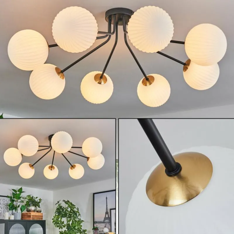 Lampes Dorées-hofstein Plafonnier - Verre 15 cm Chehalis Or, Noir, 8 lumières