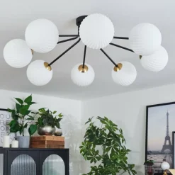 Lampes Dorées-hofstein Plafonnier - Verre 15 cm Chehalis Or, Noir, 8 lumières