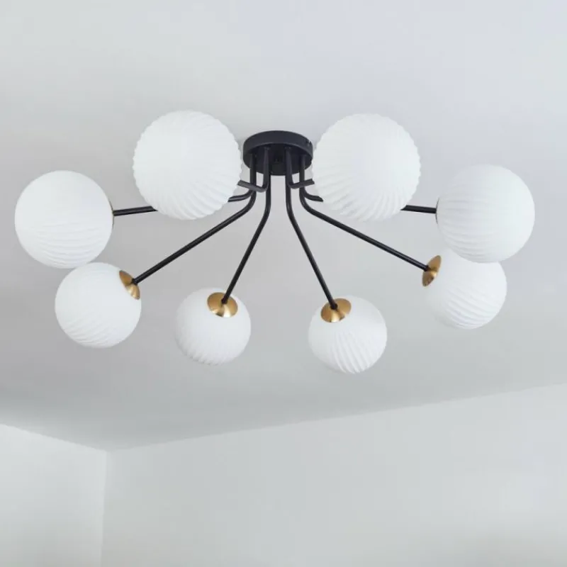 Lampes Dorées-hofstein Plafonnier - Verre 15 cm Chehalis Or, Noir, 8 lumières