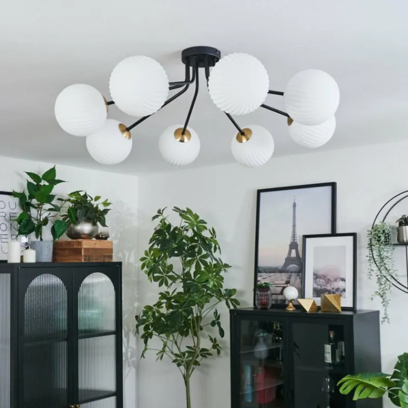 Lampes Dorées-hofstein Plafonnier - Verre 15 cm Chehalis Or, Noir, 8 lumières