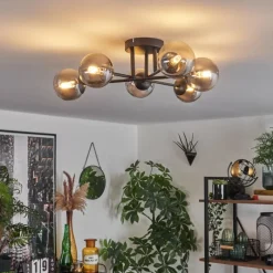 hofstein Plafonnier - Verre 10 cm Chehalis Fumé, 6 lumières