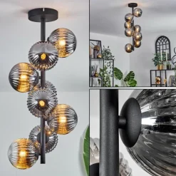 Suspension Verre Fumé-hofstein Plafonnier - Verre 12 cm Chehalis Fumé, 8 lumières