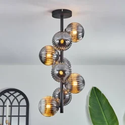 Suspension Verre Fumé-hofstein Plafonnier - Verre 12 cm Chehalis Fumé, 8 lumières