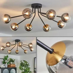 Lampes Dorées-hofstein Plafonnier - Verre 10 cm Chehalis Or, Noir, 8 lumières