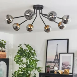 Lampes Dorées-hofstein Plafonnier - Verre 10 cm Chehalis Or, Noir, 8 lumières