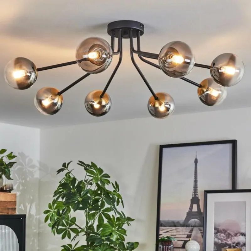 Lampes Dorées-hofstein Plafonnier - Verre 10 cm Chehalis Or, Noir, 8 lumières