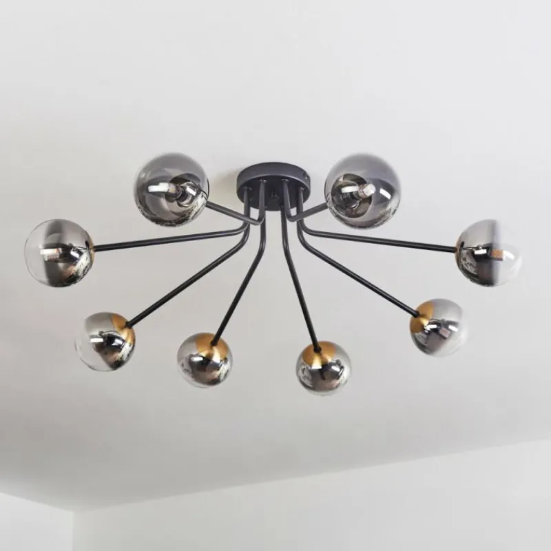 Lampes Dorées-hofstein Plafonnier - Verre 10 cm Chehalis Or, Noir, 8 lumières