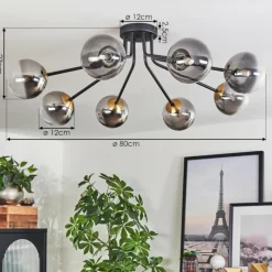 Lampes Dorées-hofstein Plafonnier - Verre 12 cm Chehalis Or, Noir, 8 lumières