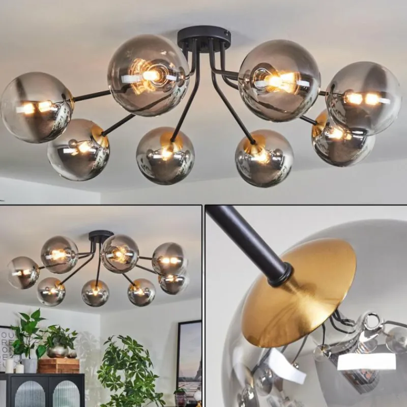 Lampes Dorées-hofstein Plafonnier - Verre 15 cm Chehalis Or, Noir, 8 lumières