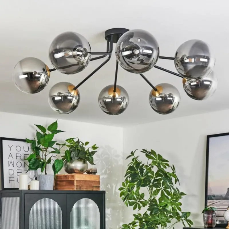 Lampes Dorées-hofstein Plafonnier - Verre 15 cm Chehalis Or, Noir, 8 lumières