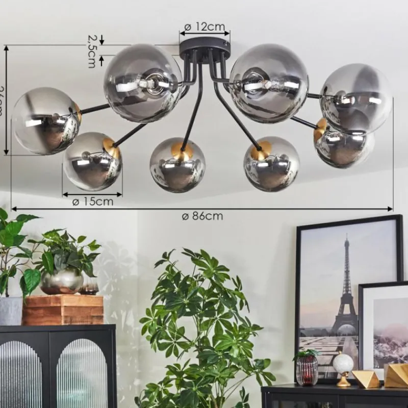 Lampes Dorées-hofstein Plafonnier - Verre 15 cm Chehalis Or, Noir, 8 lumières