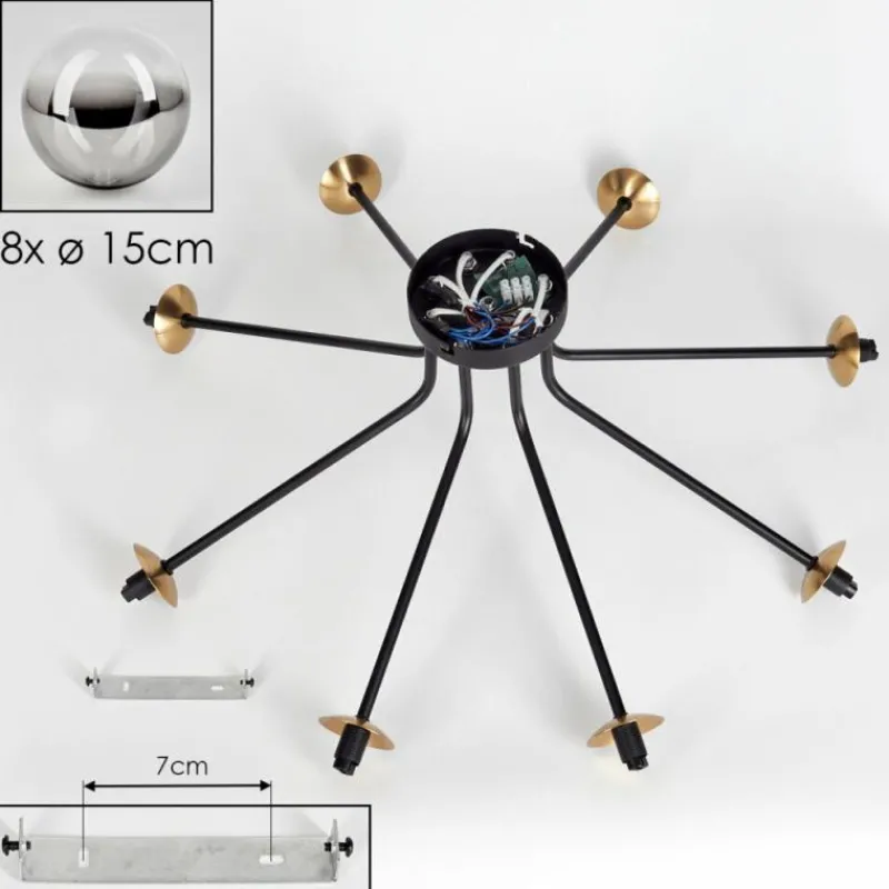 Lampes Dorées-hofstein Plafonnier - Verre 15 cm Chehalis Or, Noir, 8 lumières