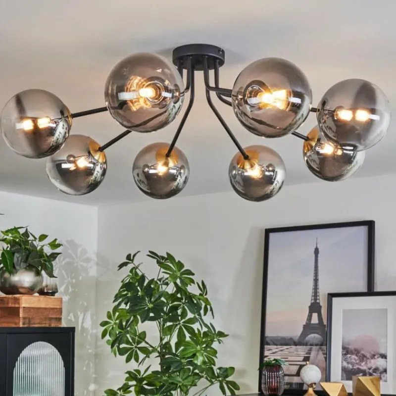 Lampes Dorées-hofstein Plafonnier - Verre 15 cm Chehalis Or, Noir, 8 lumières