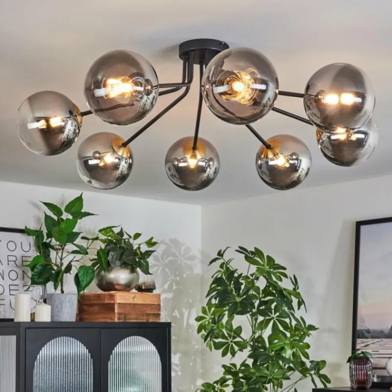 Lampes Dorées-hofstein Plafonnier - Verre 15 cm Chehalis Or, Noir, 8 lumières