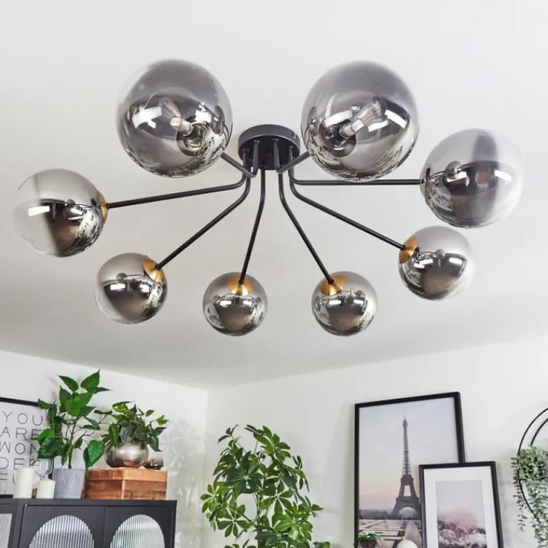 Lampes Dorées-hofstein Plafonnier - Verre 15 cm Chehalis Or, Noir, 8 lumières