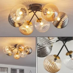 Lampes Dorées-hofstein Plafonnier - Verre 15 cm Chehalis Or, Noir, 6 lumières