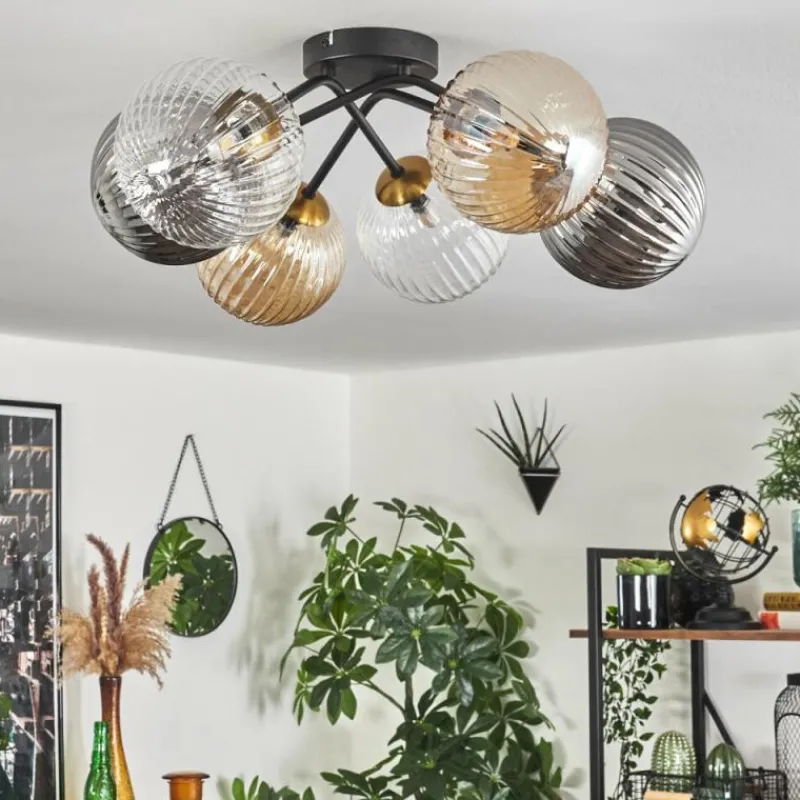 Lampes Dorées-hofstein Plafonnier - Verre 15 cm Chehalis Or, Noir, 6 lumières