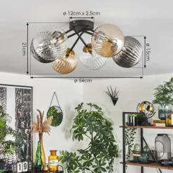 Lampes Dorées-hofstein Plafonnier - Verre 15 cm Chehalis Or, Noir, 6 lumières