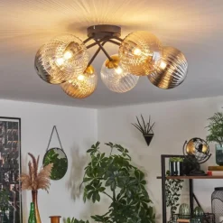 Lampes Dorées-hofstein Plafonnier - Verre 15 cm Chehalis Or, Noir, 6 lumières