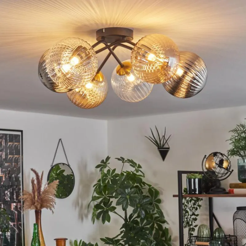 Lampes Dorées-hofstein Plafonnier - Verre 15 cm Chehalis Or, Noir, 6 lumières