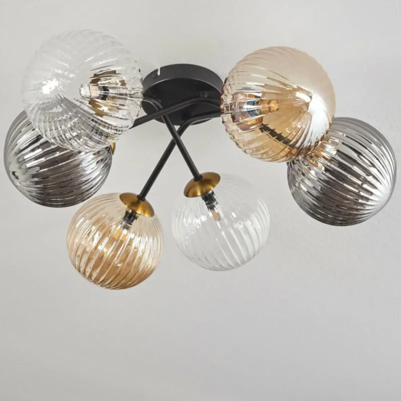 Lampes Dorées-hofstein Plafonnier - Verre 15 cm Chehalis Or, Noir, 6 lumières