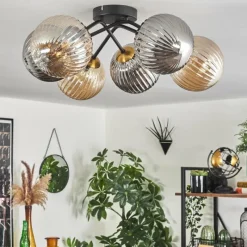 Lampes Dorées-hofstein Plafonnier - Verre 15 cm Chehalis Or, Noir, 6 lumières