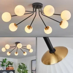 Lampes Art Déco-hofstein Plafonnier - Verre 10 cm Chehalis Or, Noir, 8 lumières