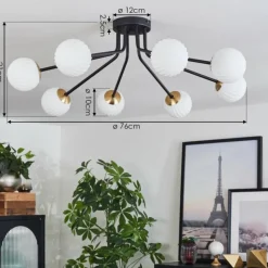 Lampes Art Déco-hofstein Plafonnier - Verre 10 cm Chehalis Or, Noir, 8 lumières