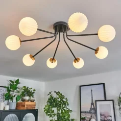 Lampes Art Déco-hofstein Plafonnier - Verre 10 cm Chehalis Or, Noir, 8 lumières