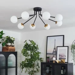 Lampes Art Déco-hofstein Plafonnier - Verre 10 cm Chehalis Or, Noir, 8 lumières