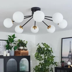 Lampes Art Déco-hofstein Plafonnier - Verre 12 cm Chehalis Or, Noir, 8 lumières