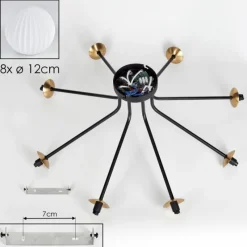 Lampes Art Déco-hofstein Plafonnier - Verre 12 cm Chehalis Or, Noir, 8 lumières