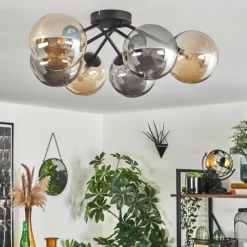 hofstein Plafonnier - Verre 15 cm Chehalis Ambre, Fumé, 6 lumières