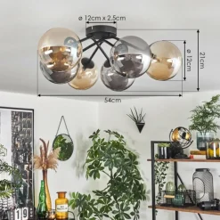 hofstein Plafonnier - Verre 15 cm Chehalis Ambre, Fumé, 6 lumières