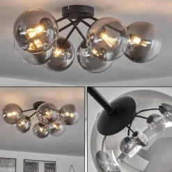 hofstein Plafonnier - Verre 15 cm Chehalis Clair, Fumé, 6 lumières