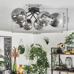 hofstein Plafonnier - Verre 15 cm Chehalis Clair, Fumé, 6 lumières