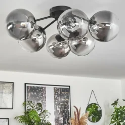 hofstein Plafonnier - Verre 15 cm Chehalis Clair, Fumé, 6 lumières