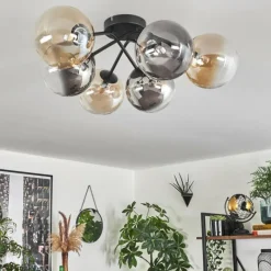 hofstein Plafonnier - Verre 15 cm Chehalis Ambre, Clair, Fumé, 6 lumières