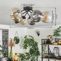 hofstein Plafonnier - Verre 15 cm Chehalis Ambre, Clair, Fumé, 6 lumières