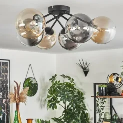 hofstein Plafonnier - Verre 15 cm Chehalis Ambre, Clair, Fumé, 6 lumières