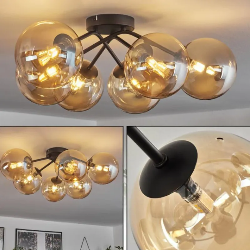 hofstein Plafonnier - Verre 15 cm Chehalis Ambre, 6 lumières