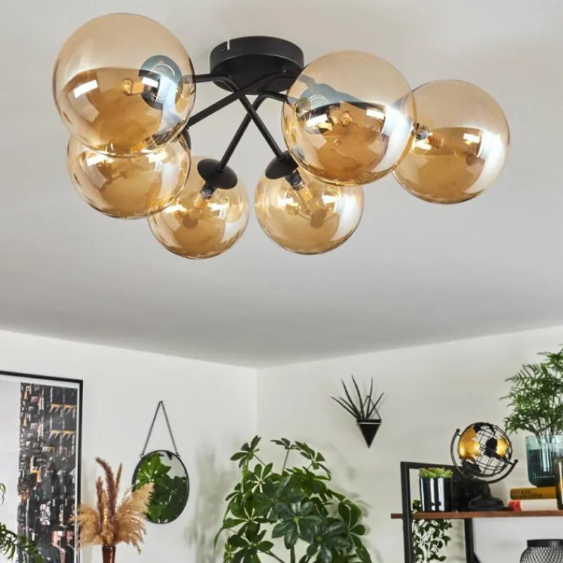 hofstein Plafonnier - Verre 15 cm Chehalis Ambre, 6 lumières