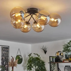 hofstein Plafonnier - Verre 15 cm Chehalis Ambre, 6 lumières