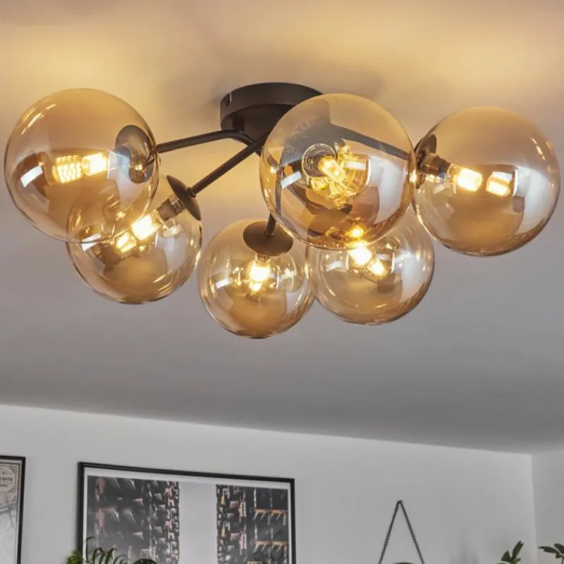 hofstein Plafonnier - Verre 15 cm Chehalis Ambre, 6 lumières