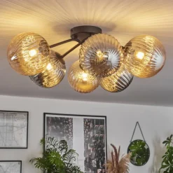 Suspension Verre Fumé-hofstein Plafonnier - Verre 15 cm Chehalis Ambre, Fumé, 6 lumières