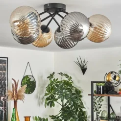 Suspension Verre Fumé-hofstein Plafonnier - Verre 15 cm Chehalis Ambre, Fumé, 6 lumières