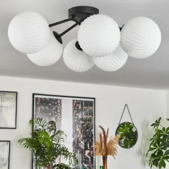 hofstein Plafonnier - Verre 15 cm Chehalis Blanc, 6 lumières